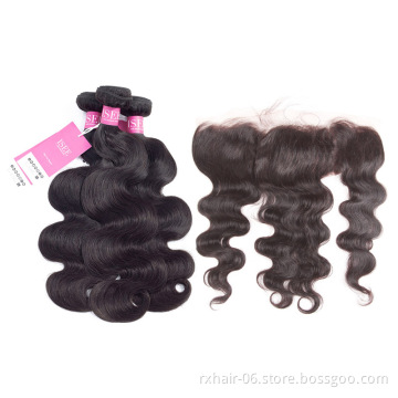 Virgin Raw Indian Body Wave Lace Frontal Closure Human Hair With Bundles
